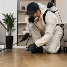 Técnico realizando dedetização em ambiente residencial