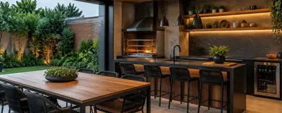 Cozinha planejada integrada a área externa
